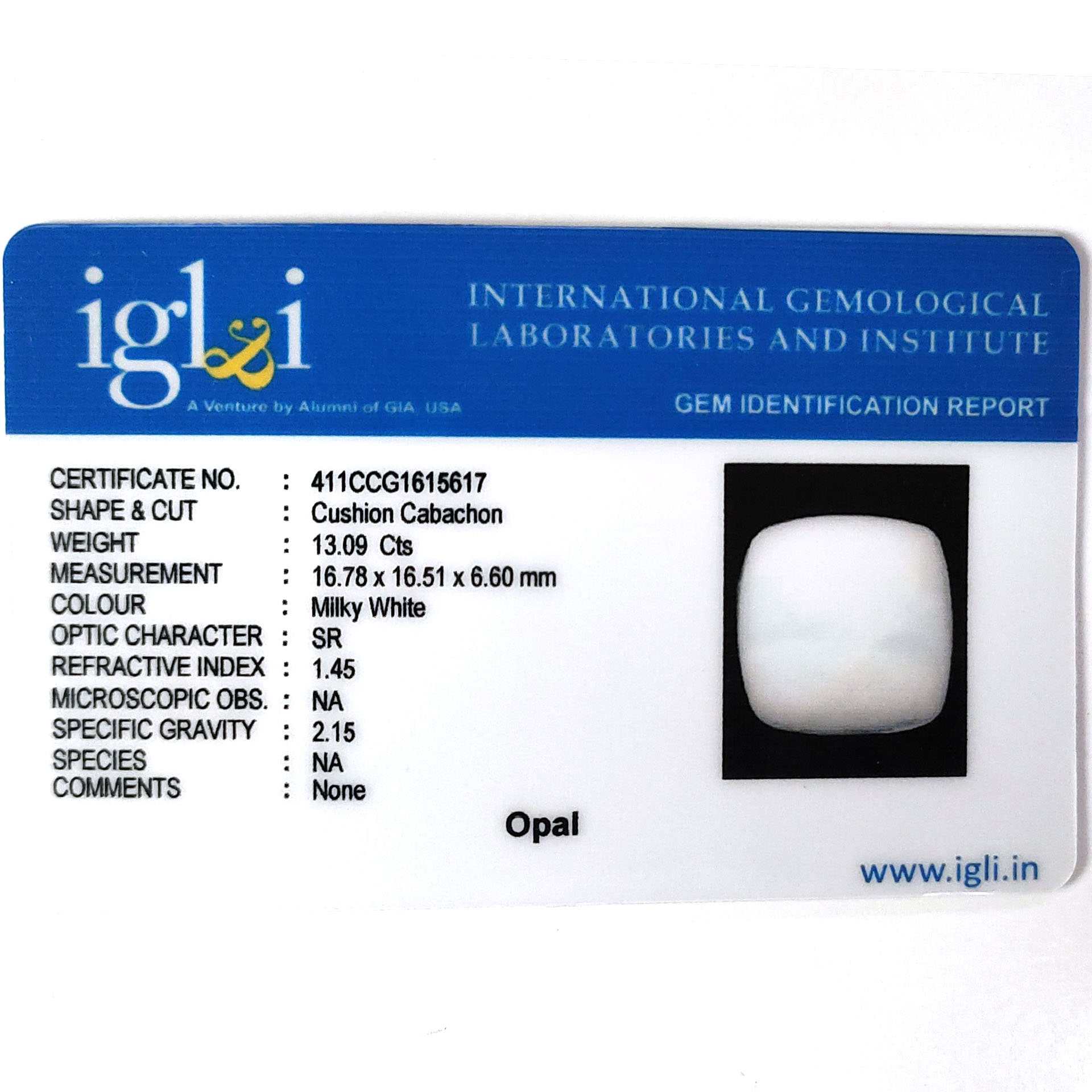 Premium 13.09 Cts Certified Natural Milky White Opal Cushion Cabochon - Image 3