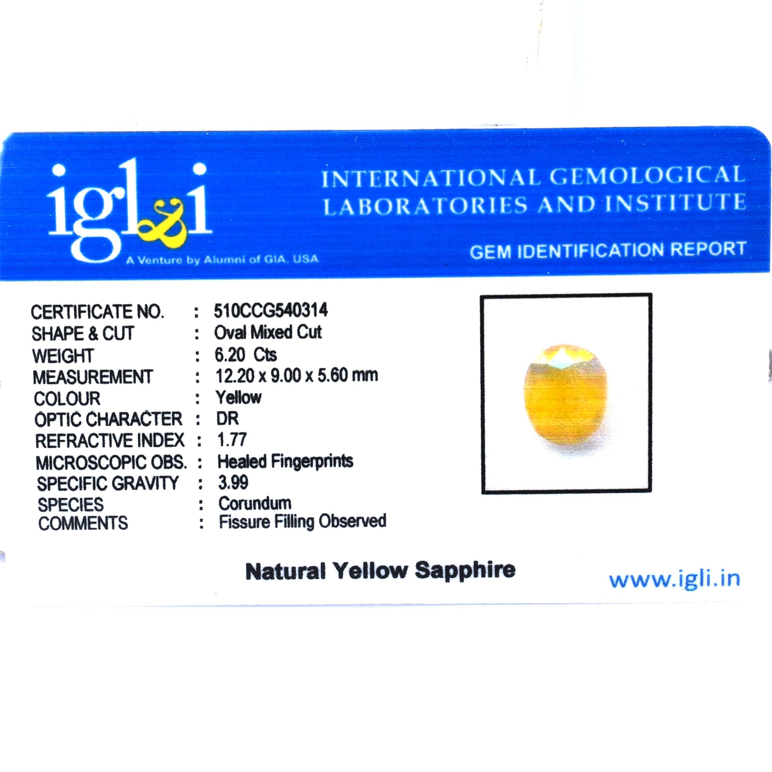 Natural Yellow Sapphire (Pukhraj) – 6.20 Carat Certified Yellow Sapphire Gemstone | Oval Mixed Cut - Image 2