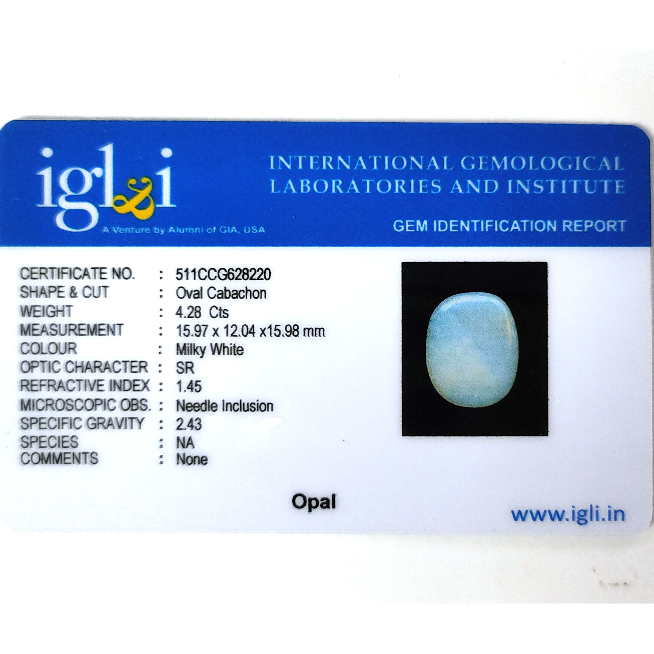 Premium 4.28 Cts Certified Natural Milky White Opal Oval Cabochon - Image 3