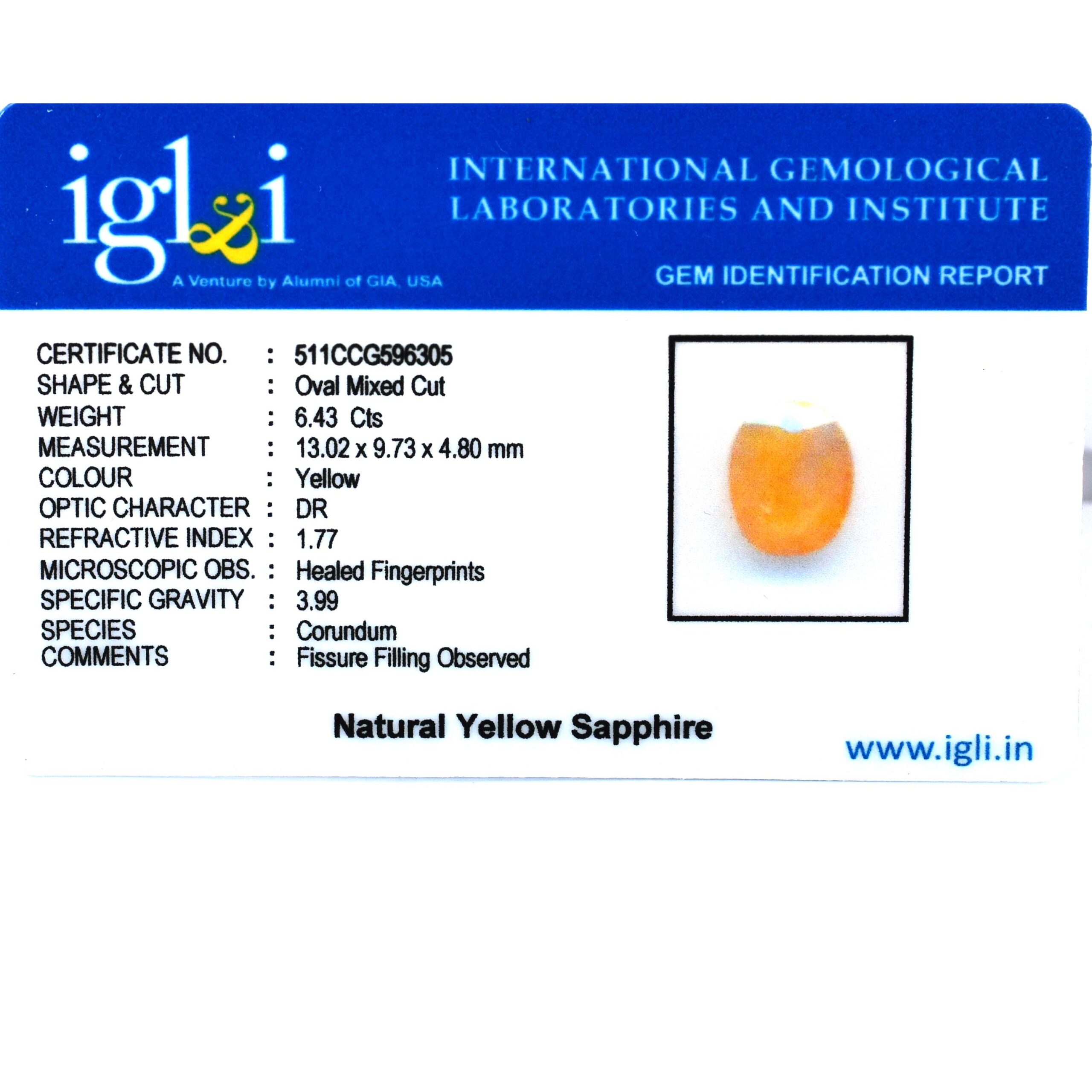 Natural Yellow Sapphire (Pukhraj) – 6.43 Carat Certified Yellow Sapphire Gemstone | Oval Mixed Cut - Image 2