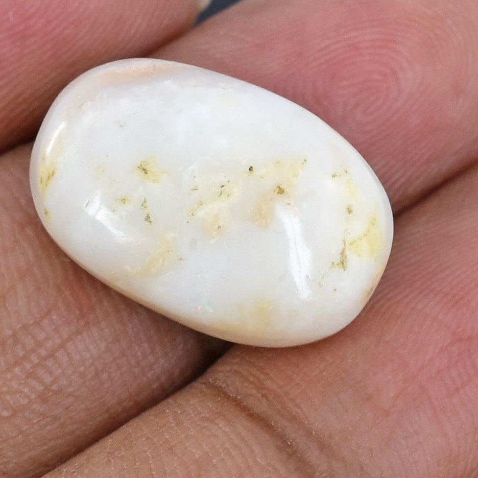 Premium Natural White Opal Oval Cabochon with Earthy Inclusions - Image 4