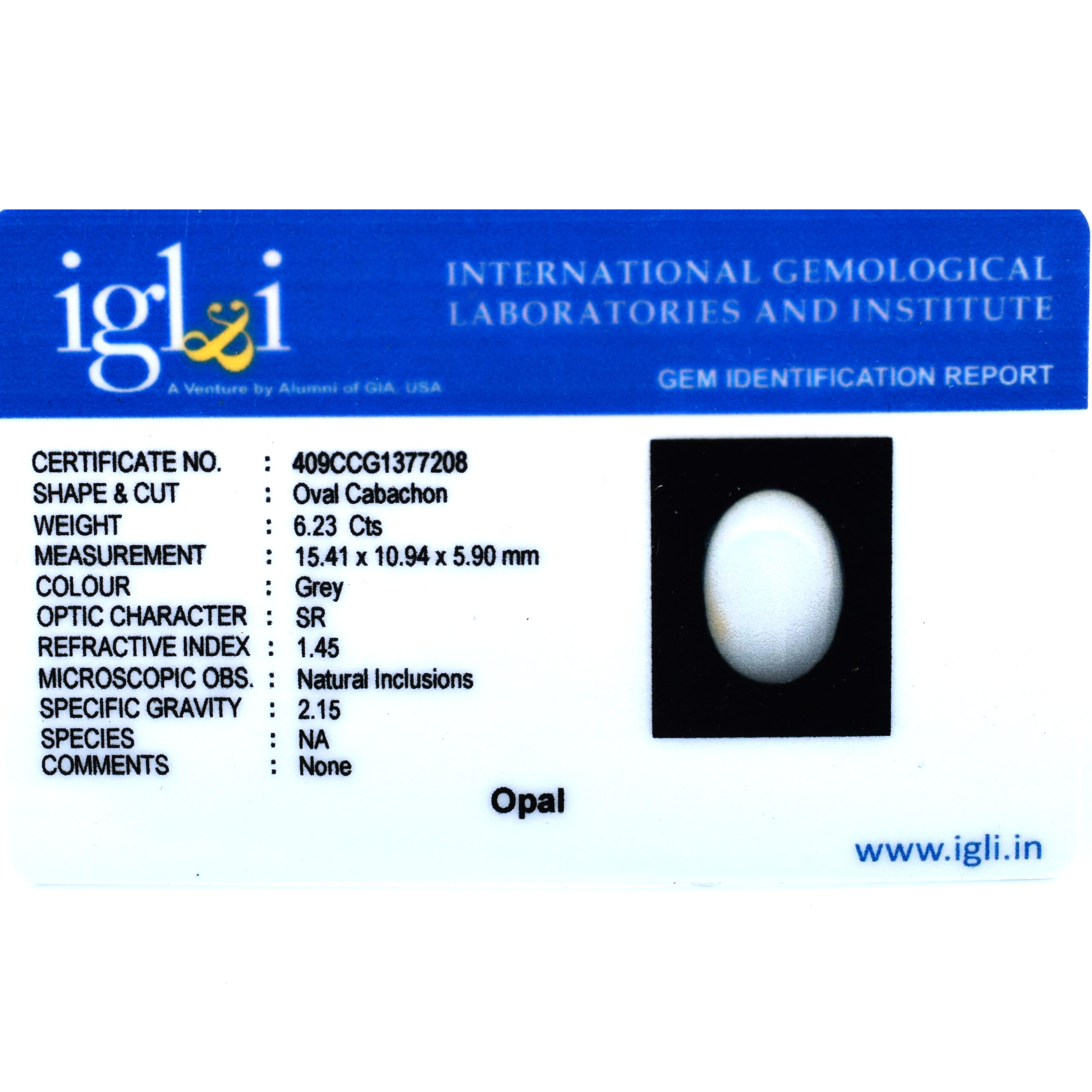 Premium 6.23 Cts Certified Natural Grey Opal Oval Cabochon Gemstone - Image 3