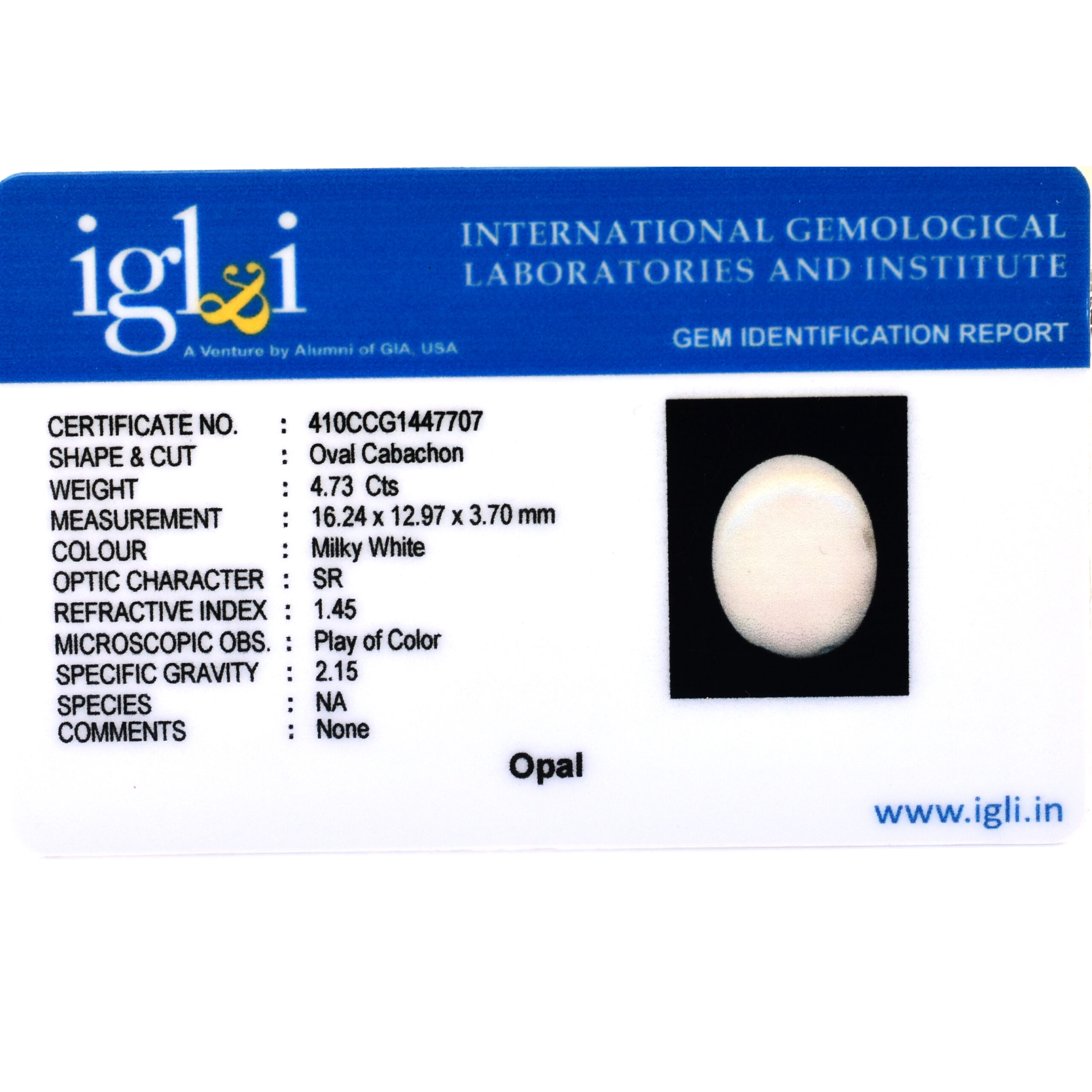 Premium Certified Natural Milky White Opal Gemstone (4.73 Cts) - Image 2