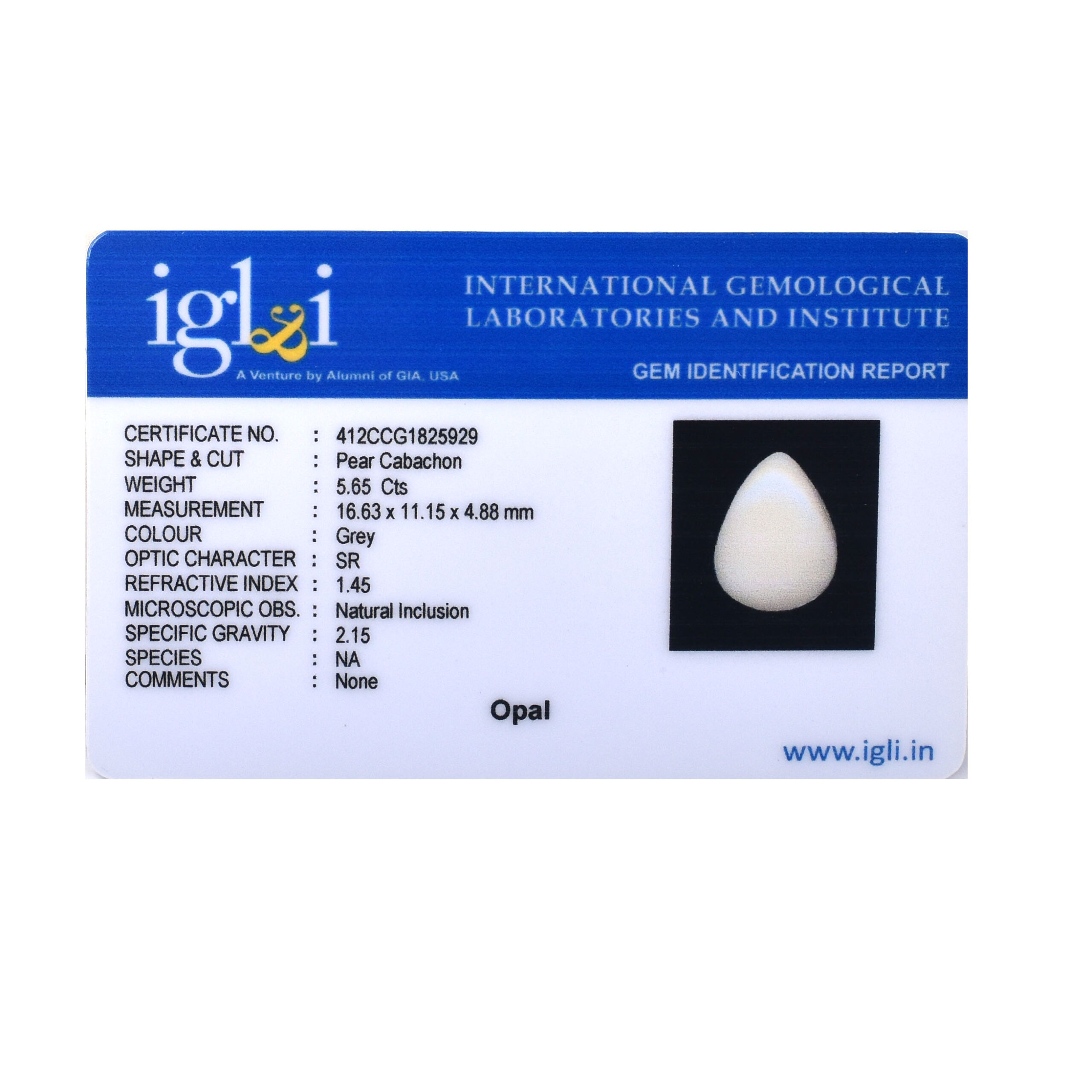 Premium 5.65 Cts Certified Natural Grey Opal Pear Cabochon - Image 3