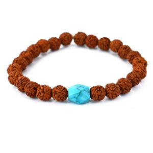 Natural Rudraksha & Turquoise Healing Bracelet (Single Turquoise Bead)