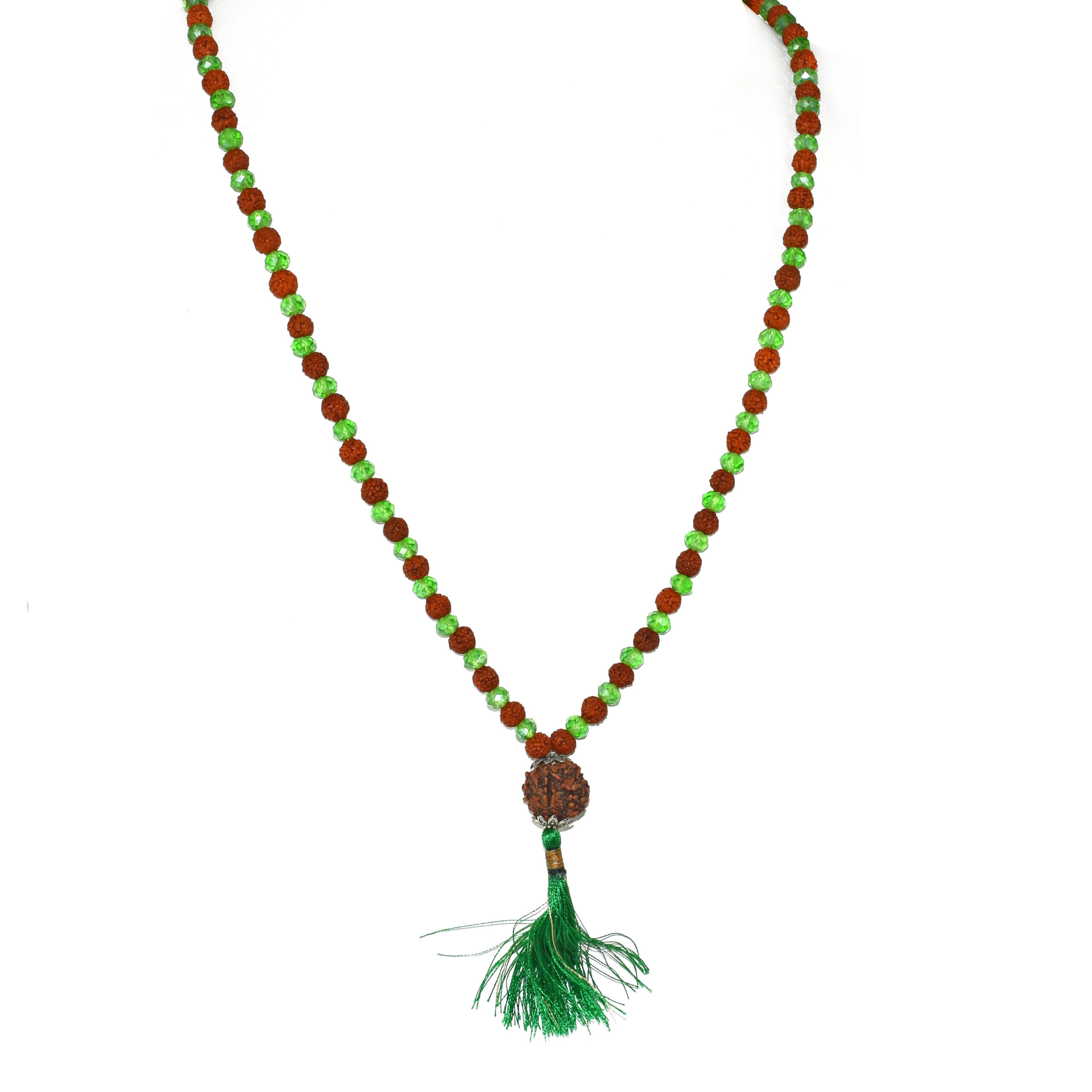 Natural Green Crystal & Rudraksha 126 Beads Mala | 21 g Handmade Prayer Necklace | Spiritual Meditation Jewelry - Image 2