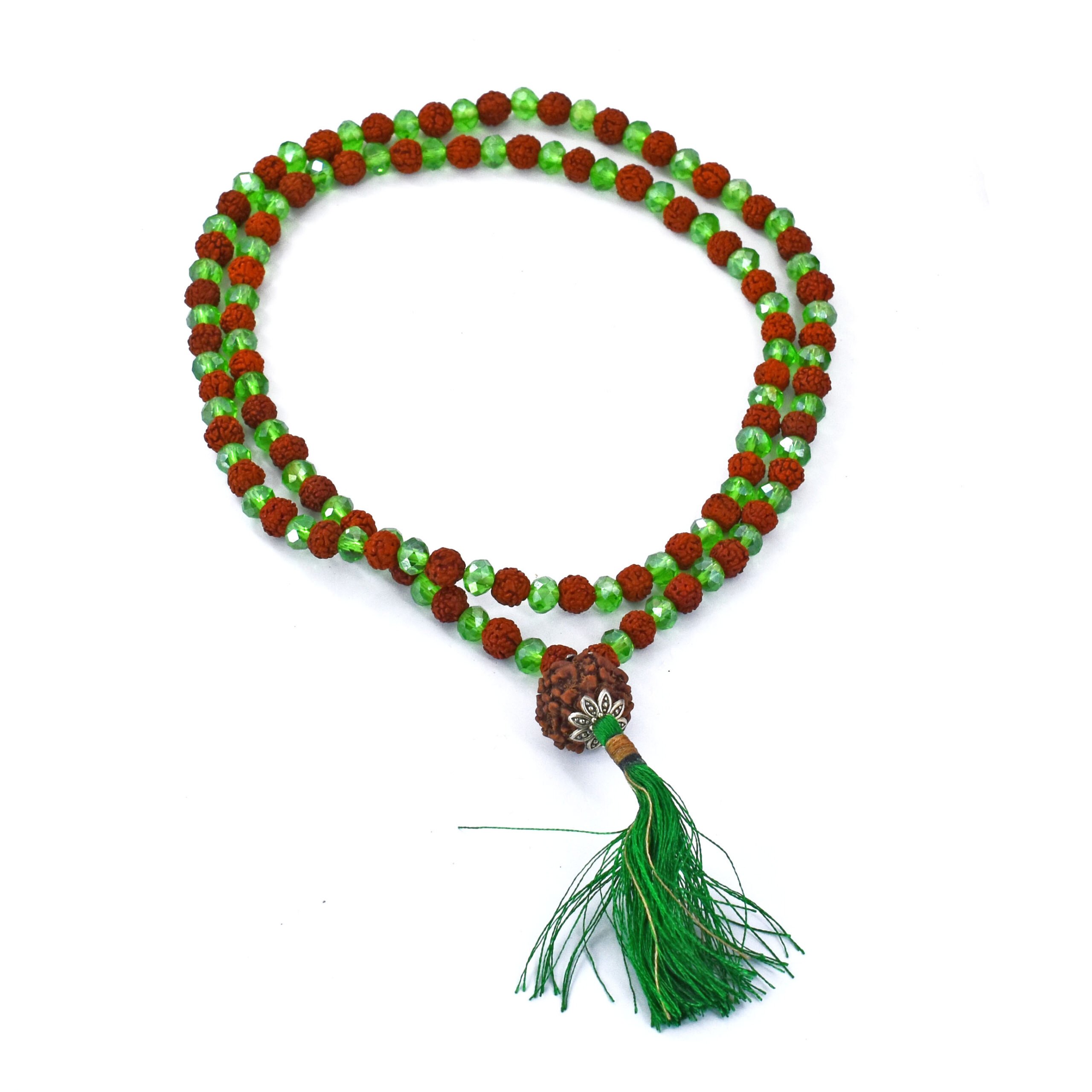 Natural Green Crystal & Rudraksha 126 Beads Mala | 21 g Handmade Prayer Necklace | Spiritual Meditation Jewelry - Image 5