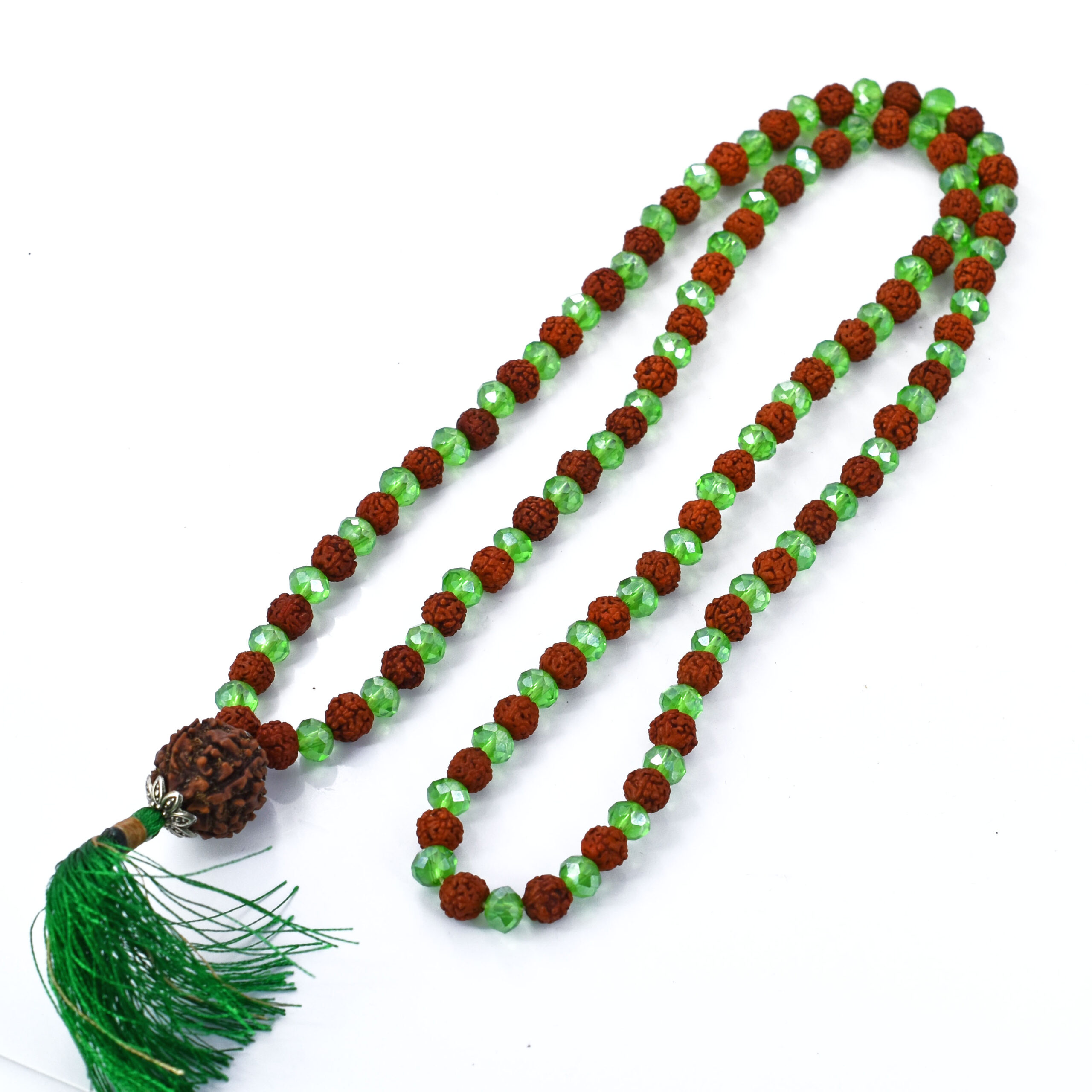 Natural Green Crystal & Rudraksha 126 Beads Mala | 21 g Handmade Prayer Necklace | Spiritual Meditation Jewelry - Image 4
