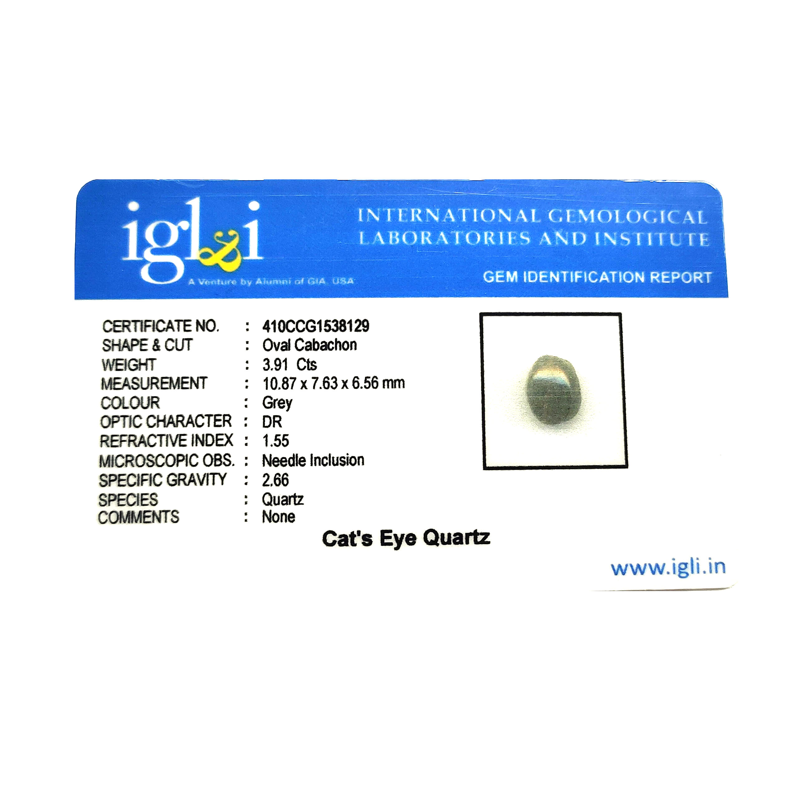 Certified Natural Cat's Eye Quartz – 3.91 Carat Oval Cabochon Gemstone - Image 3