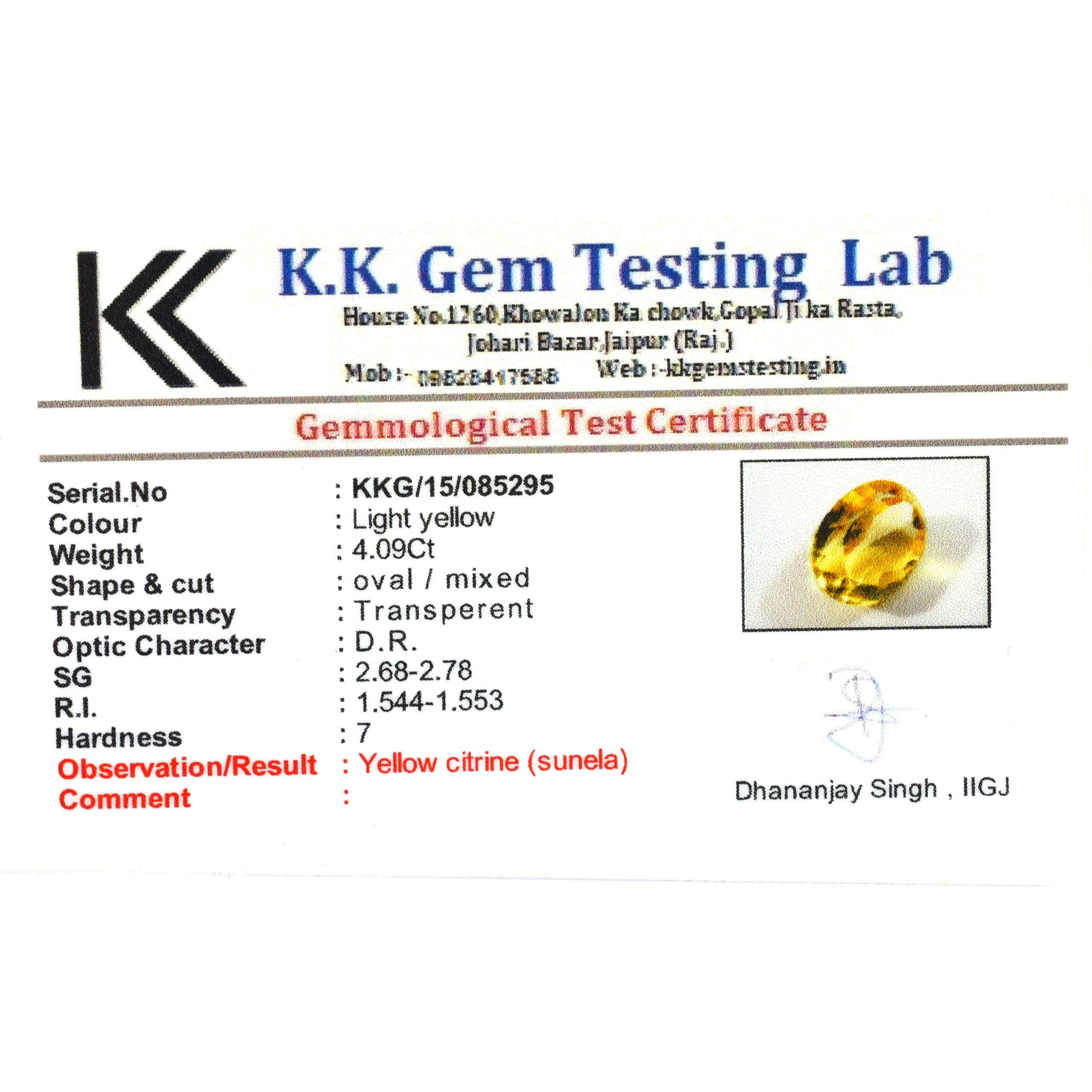 Natural Yellow Citrine (Sunela) Gemstone – Certified Oval Mixed Cut Loose Gemstone | 4.09 Carat - Image 3