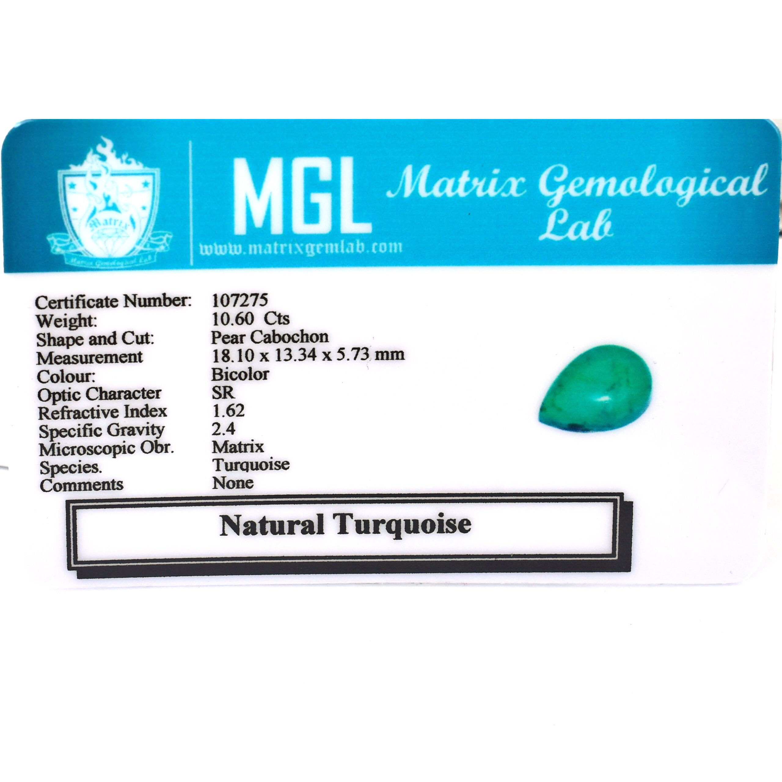 Premium 10.60 Cts Certified Natural Turquoise (Firoza) Gemstone Product Details: - Image 3
