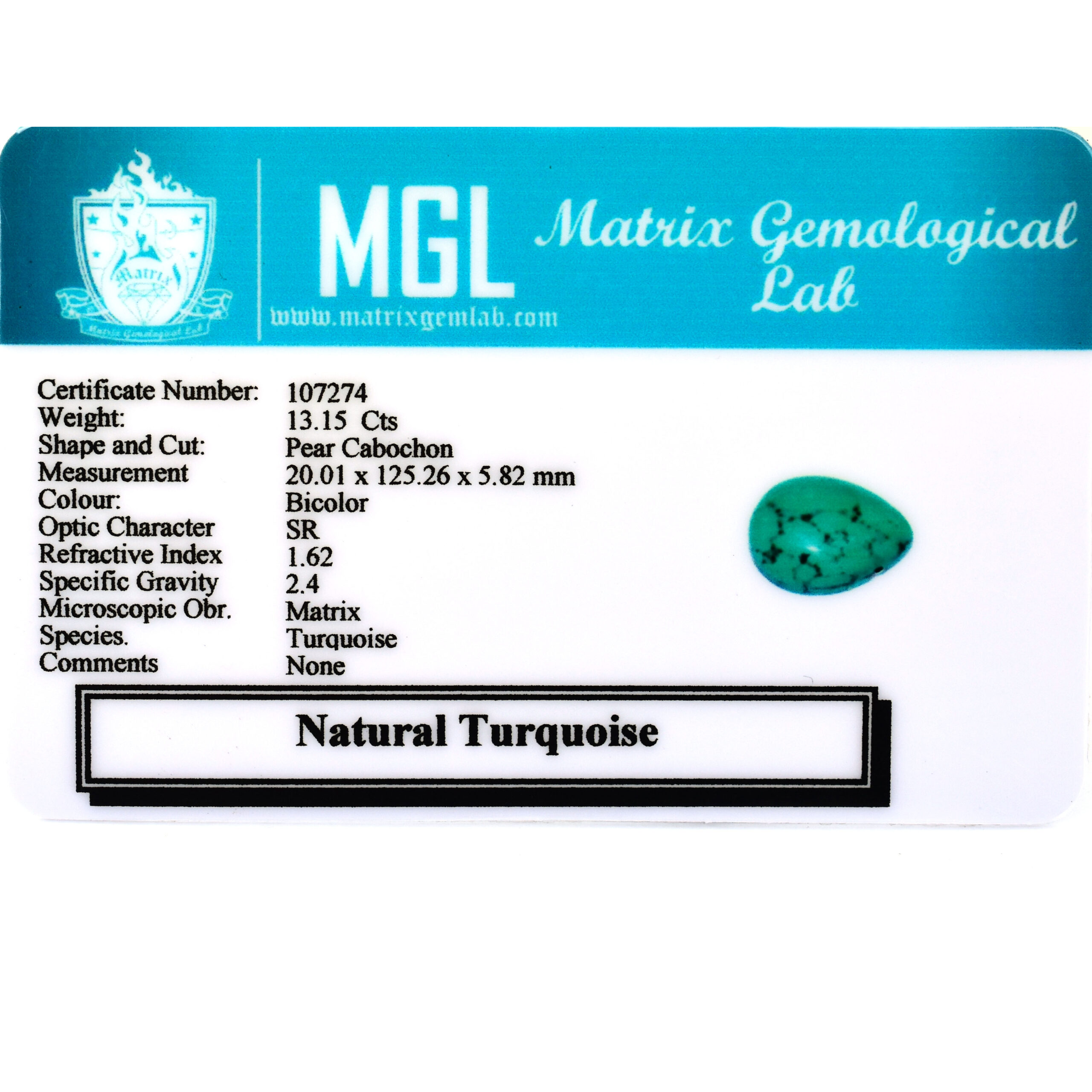 Natural Turquoise Pear Cabochon Gemstone – 13.15 CTS - Image 3