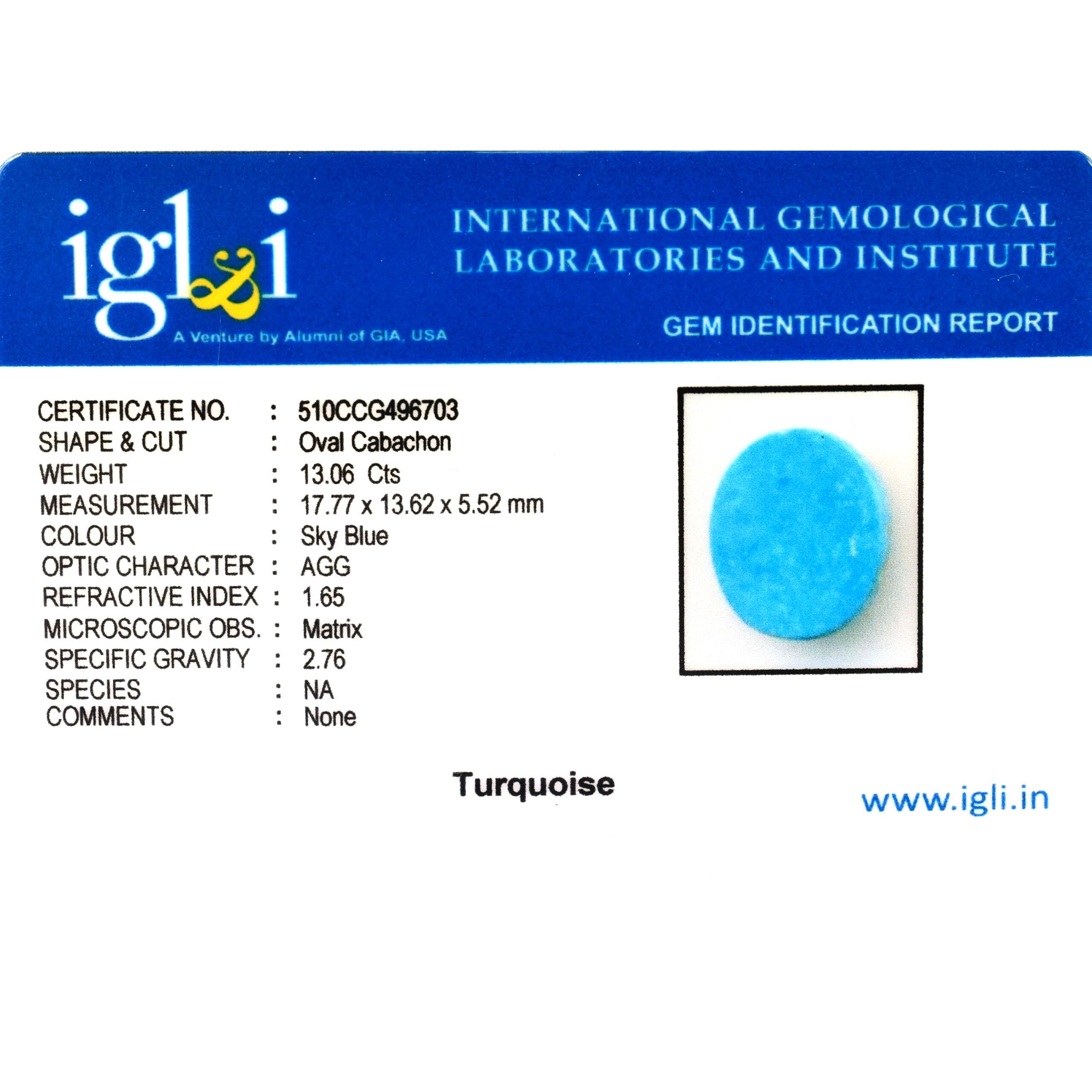 Premium 13.06 Cts Certified Natural Turquoise (Firoza) Gemstone - Image 3