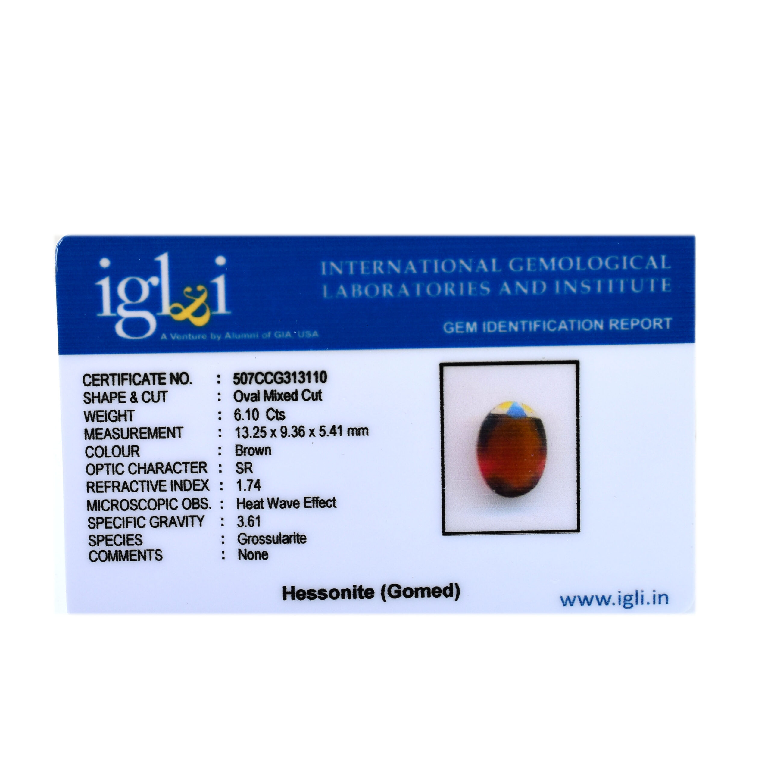 Natural Hessonite (Gomed) Gemstone – 6.10 Ct Certified Oval Mixed Cut Brown Garnet - Image 2