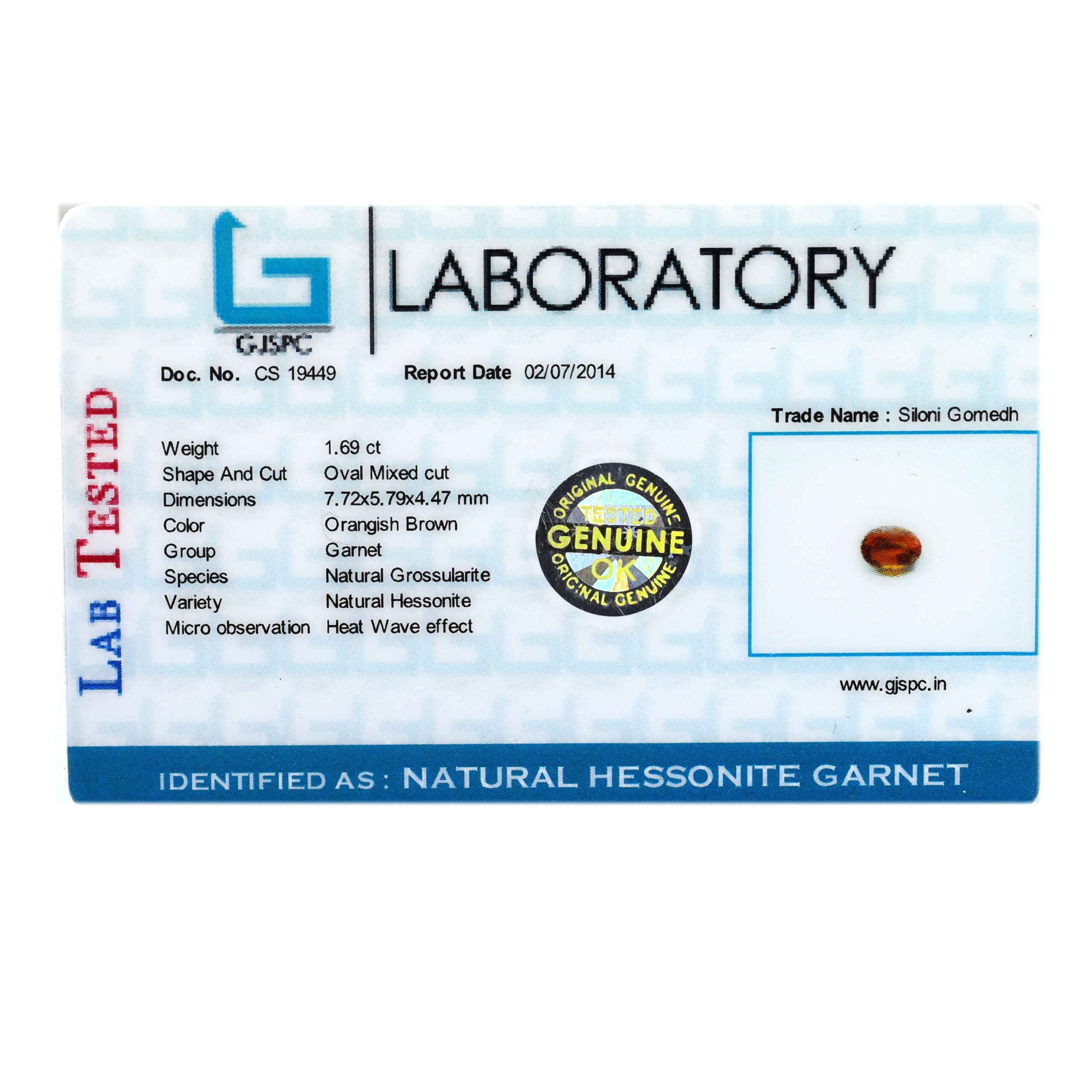 Certified Natural Siloni Hessonite Garnet (Gomed) – 1.69 Carat Oval Mixed Cut Gemstone - Image 3