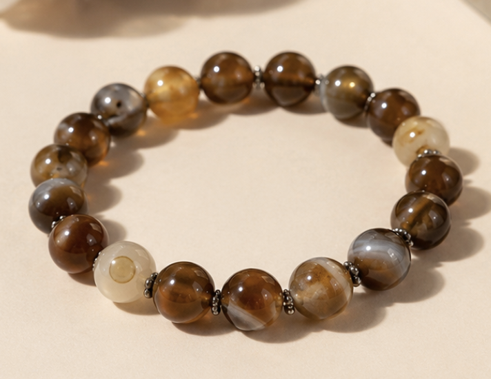Natural Banded Agate (Chalcedony) Beads Bracelet | 18 g Handmade Healing Crystal Bracelet | Adjustable Spiritual Gemstone Jewelry - Image 2