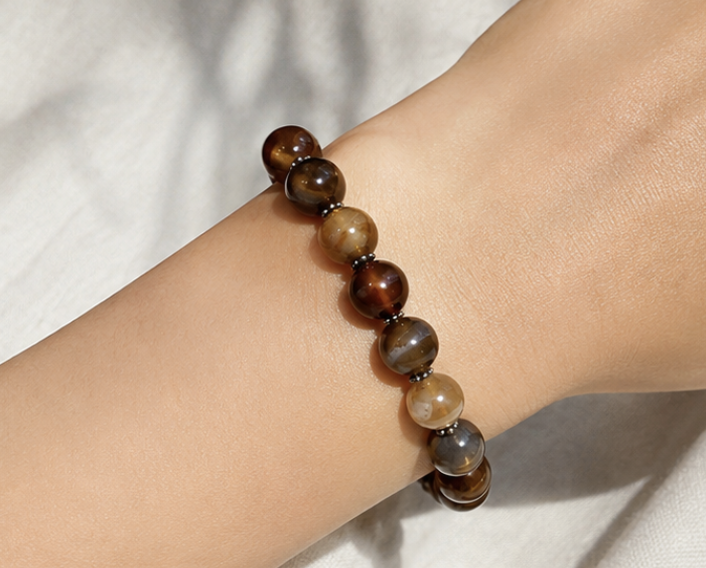 Natural Banded Agate (Chalcedony) Beads Bracelet | 18 g Handmade Healing Crystal Bracelet | Adjustable Spiritual Gemstone Jewelry - Image 5