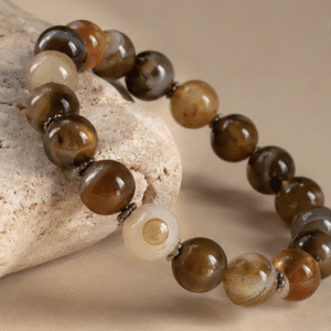 Natural Banded Agate (Chalcedony) Beads Bracelet | 18 g Handmade Healing Crystal Bracelet | Adjustable Spiritual Gemstone Jewelry