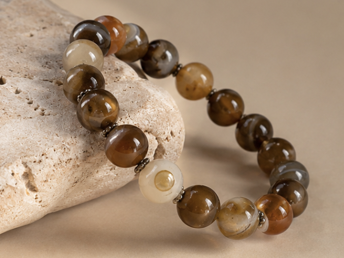 Natural Banded Agate (Chalcedony) Beads Bracelet | 18 g Handmade Healing Crystal Bracelet | Adjustable Spiritual Gemstone Jewelry