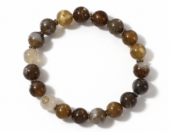 Natural Banded Agate (Chalcedony) Beads Bracelet | 18 g Handmade Healing Crystal Bracelet | Adjustable Spiritual Gemstone Jewelry - Image 3