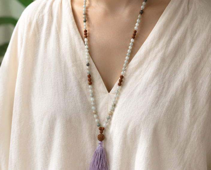 Natural Amazonite & Rudraksha 108 Beads Jaap Mala | Handmade Amazonite Prayer Necklace | Spiritual Meditation Jewelry - Image 5