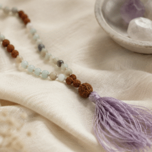 Natural Amazonite & Rudraksha 108 Beads Jaap Mala | Handmade Amazonite Prayer Necklace | Spiritual Meditation Jewelry