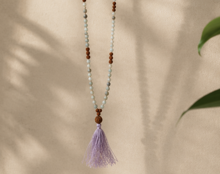 Natural Amazonite & Rudraksha 108 Beads Jaap Mala | Handmade Amazonite Prayer Necklace | Spiritual Meditation Jewelry - Image 3