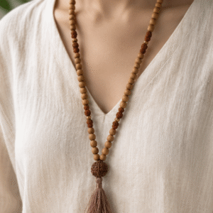 Natural Rudraksha & Sandalwood 107 Beads Jaap Mala | 23 g Handmade Prayer Necklace | Spiritual Meditation Jewelry