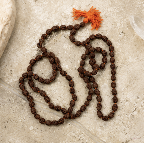 Natural 5 Mukhi Rudraksha Mala | 27 g 109 Beads Prayer Mala | Handmade Spiritual Meditation Necklace - Image 2