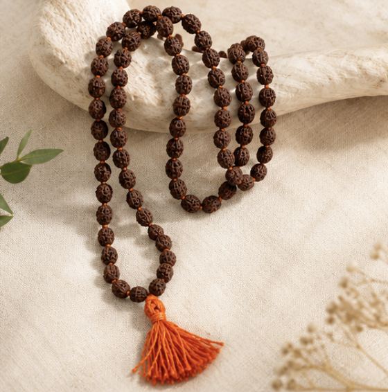 Natural 5 Mukhi Rudraksha Mala | 27 g 109 Beads Prayer Mala | Handmade Spiritual Meditation Necklace