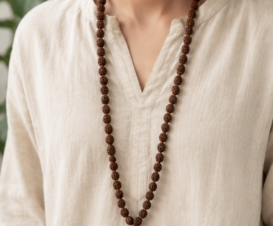 Natural 5 Mukhi Rudraksha Mala | 27 g 109 Beads Prayer Mala | Handmade Spiritual Meditation Necklace - Image 3