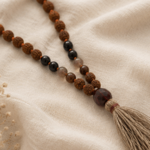 Natural Chalcedony & Rudraksha 110 Beads Jaap Mala | 22 g Handmade Prayer Necklace | Spiritual Meditation Jewelry