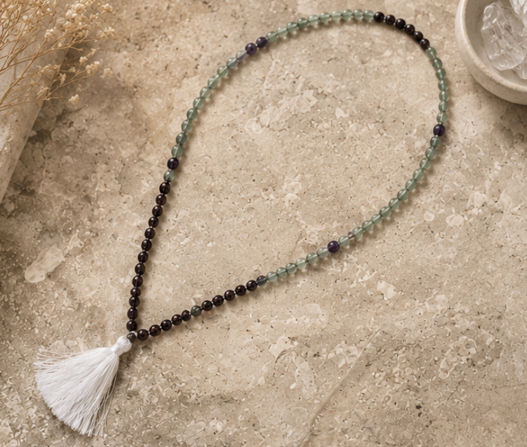 Natural Fluorite & Red Tiger Eye 109 Beads Mala | 45 g Handmade Gemstone Prayer Necklace | Healing Crystal Meditation Jewelry - Image 2