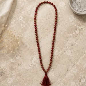 Natural Red Coral (Moonga) & Rudraksha 110 Beads Mala | 24 g Handmade Prayer Necklace | Spiritual Meditation Jewelry