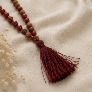 Natural Red Coral (Moonga) & Rudraksha 109 Beads Mala | 22 g Handmade Prayer Necklace | Spiritual Meditation Jewelry