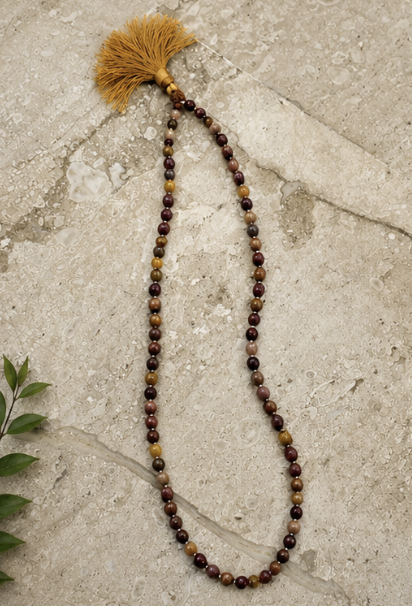 Natural Mookaite Jasper & Rudraksha 109 Beads Mala | 40 g Handmade Prayer Necklace | Spiritual Meditation Jewelry - Image 2