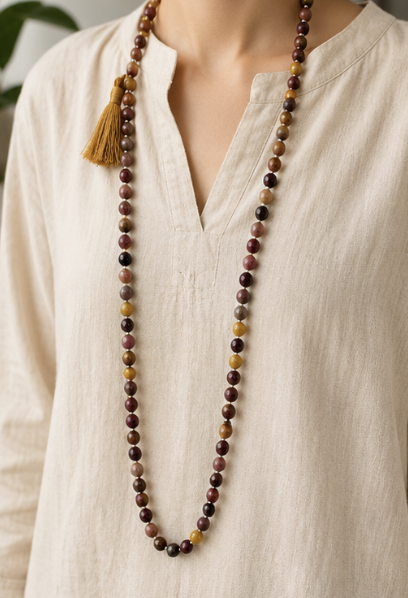 Natural Mookaite Jasper & Rudraksha 109 Beads Mala | 40 g Handmade Prayer Necklace | Spiritual Meditation Jewelry - Image 3