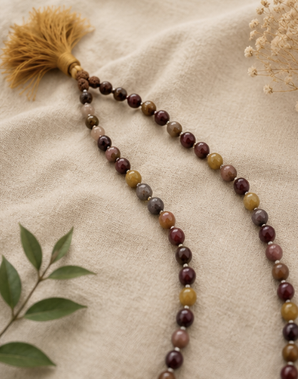 Natural Mookaite Jasper & Rudraksha 109 Beads Mala | 40 g Handmade Prayer Necklace | Spiritual Meditation Jewelry - Image 5