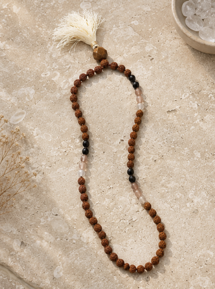 Natural Mookaite Jasper & Rudraksha 108 Beads Mala | 25 g Handmade Prayer Necklace | Spiritual Meditation Jewelry - Image 5