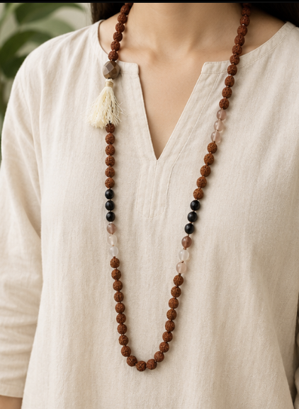 Natural Mookaite Jasper & Rudraksha 108 Beads Mala | 25 g Handmade Prayer Necklace | Spiritual Meditation Jewelry - Image 4