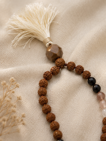 Natural Mookaite Jasper & Rudraksha 108 Beads Mala | 25 g Handmade Prayer Necklace | Spiritual Meditation Jewelry