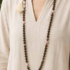 Natural Flower Agate 109 Beads Mala | 43 g Handmade Prayer Necklace | Healing Crystal Meditation Jewelry