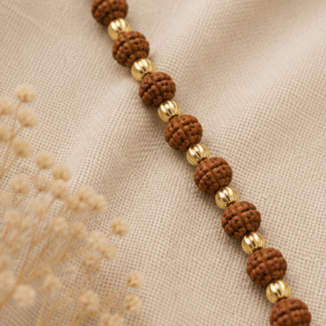 Natural Rudraksha Mala with Golden Accent Stones | 109 Beads Prayer Mala | 20 g Handmade Spiritual Meditation Necklace