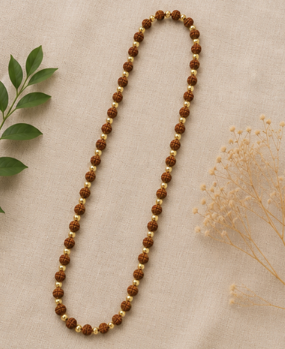 Natural Rudraksha Mala with Golden Accent Stones | 109 Beads Prayer Mala | 20 g Handmade Spiritual Meditation Necklace - Image 5