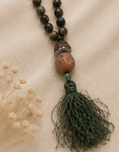 Natural Unakite 109 Beads Mala | 40 g Handmade Prayer Necklace | Healing Crystal Meditation Jewelry