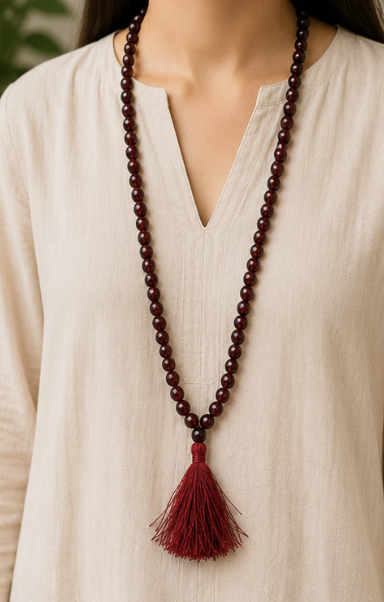 Natural Red Garnet 109 Beads Mala | 18 g Handmade Prayer Necklace | Healing Crystal Meditation Jewelry