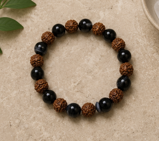 Natural Black Banded Agate & Rudraksha Bracelet | 13 g Handmade Healing Crystal Bracelet | Spiritual Gemstone Jewelry - Image 2