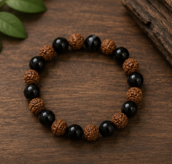 Natural Black Banded Agate & Rudraksha Bracelet | 13 g Handmade Healing Crystal Bracelet | Spiritual Gemstone Jewelry - Image 5