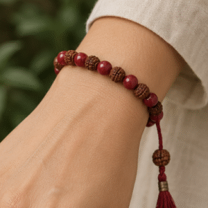 Natural Red Coral (Moonga) & Rudraksha Bracelet | 8 g Handmade Spiritual Gemstone Bracelet