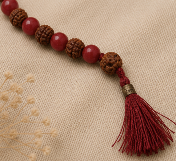 Natural Red Coral (Moonga) & Rudraksha Bracelet | 8 g Handmade Spiritual Gemstone Bracelet - Image 2